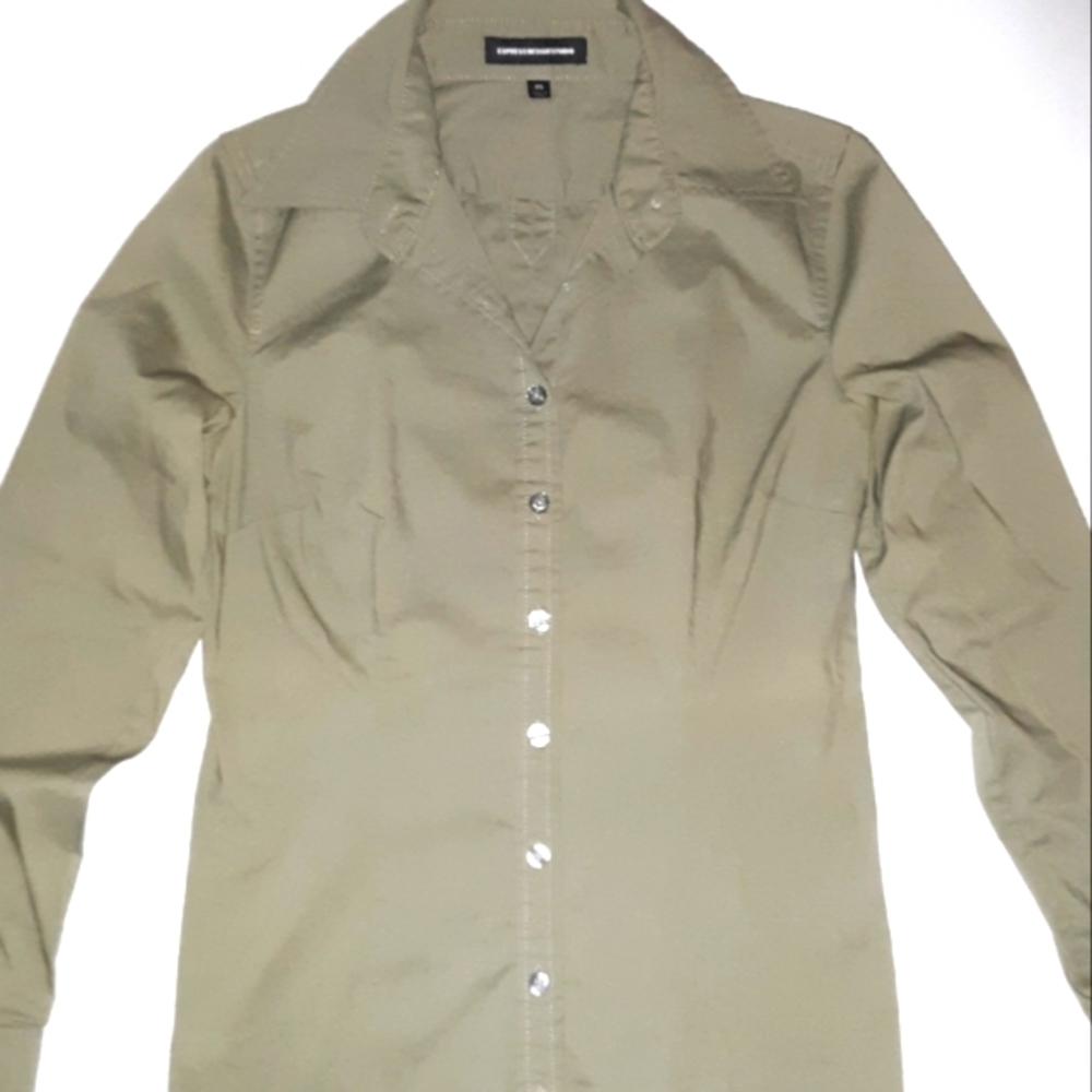 Express Green Long Sleeve Dress Shirt XS